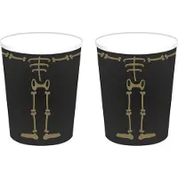 Haza Halloween/horror skelet feest bekers - 16x - zwart - papier - 250 ml - Feestbekertjes