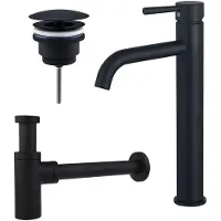 FortiFura Calvi Wastafelkraanset - verhoogde wastafelkraan - always open plug - design sifon - Mat zwart SW377834/SW696205/SW696210