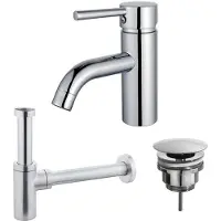 FortiFura Calvi Wastafelkraanset - lage wastafelkraan - always open plug - design sifon - Chroom SW377810/SW696209/SW696214