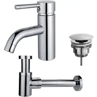 FortiFura Calvi Wastafelkraanset - lage wastafelkraan - always open plug - verlaagde design sifon - Chroom SW377810/SW696209/SW696219