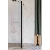 FortiFura Galeria zijwand - 30x200cm - ribbel glas - 8mm - met hoekprofiel - mat zwart SW797945 / SW358025