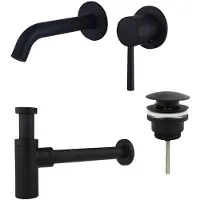 FortiFura Calvi Slim Wastafelkraanset - inbouw wastafelkraan - klikwaste plug - design sifon - Mat zwart SW377837/SW696199/SW696210