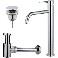 FortiFura Calvi Slim Wastafelkraanset - verhoogde wastafelkraan - klikwaste plug - verlaagde design sifon - Chroom SW377813/SW696203/SW696219