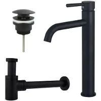 FortiFura Calvi Wastafelkraanset - verhoogde wastafelkraan - klikwaste plug - verlaagde design sifon - mat zwart SW377834/SW696199/SW696215