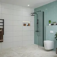 FortiFura Galeria inloopdouche - 40x200cm - ribbelglas - wandarm - mat zwart SW797948/SW797905