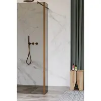 FortiFura Galeria zijwand - 30x200cm - rookglas - 8mm - met hoekprofiel - geborsteld koper SW797930 / SW876703