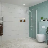 FortiFura Galeria inloopdouche - 40x200cm - ribbelglas - wandarm - mat wit SW797948/SW797906