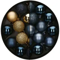 Atmosphera kerstballen - 36x - donkerblauw/goud - 3 cm -kunststof - Kerstbal