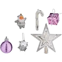 Krist+ kersthangers 24x - met piek - zilver/paars - voor mini boom - Kerstbal