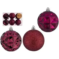 Krist+ kerstballen - 6x stuks - bordeaux rood - kunststof - gedecoreerd -7 cm - Kerstbal