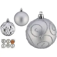 Krist+ kerstballen - 6x - 7 cm- zilver - kunststof - gedecoreerd - Kerstbal