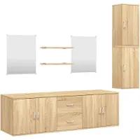 vidaXL 7-delige Badkamermeubelset bewerkt hout eikenkleurig