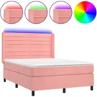 vidaXL Boxspring met matras en LED fluweel roze 140x190 cm