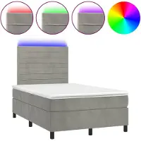 vidaXL Boxspring met matras en LED fluweel lichtgrijs 120x200 cm