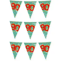 Paper Dreams Paperdreams verjaardag 90 jaar thema vlaggetjes - 3x - feestversiering - 10m - folie - dubbelzijdig - Vlaggenlijnen