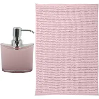 MSV badkamer droogloop mat - Bolzano - 40 x 60 cm - met bijpassend zeeppompje - lichtroze - Badmatjes