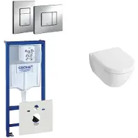 Villeroy & Boch Subway Compact Toiletset inbouwreservoir - diepspoel wandcloset bedieningsplaat verticaal/horizontaal - chroom (wit) 0720001/0729205/1024232/1025456/