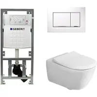 Villeroy & Boch Subway 2.0 inbouwset - met diepspoel wandcloset directflush slimseat zitting afdekplaat Sigma - 30 dualflush wit/verchroomd - glans (wit) 0701131/ga26028/ga91964/sw61798/