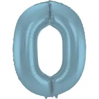 Folat Folieballon Cijfer 0 Blauw Pastel Metallic Mat - 86 cm