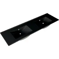 Saniclass Vygo Meubelwastafel - 141x2x46cm - overloop - 2 wasbakken - 0 kraangaten - keramiek - mat zwart