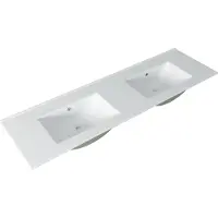 Saniclass Vygo Meubelwastafel - 141x2x46cm - overloop - 2 wasbakken - 0 kraangaten - keramiek - glans wit