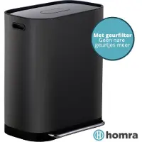 Homra Prullenbak – 2 Vakken & Geurfilter – 60L (2x30L) – 58 x 37 x 68,5 cm – Mat Zwart