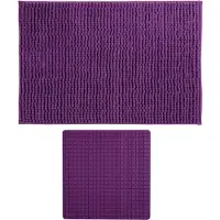 MSV Douche anti-slip mat en droogloop mat - Sevilla badkamer set - rubber/microvezel - paars - Badmatjes