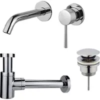 FortiFura Calvi wastafelkraanset - inbouw - met klikwaste - met verlaagde sifon - chroom SW377814/SW696203/SW696219