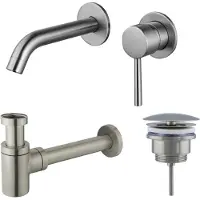 FortiFura Calvi Slim Wastafelkraanset - inbouw wastafelkraan - always open plug - verlaagde design sifon - PVD - geborsteld RVS SW377860/SW696207/SW696217