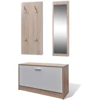 The Living Store Schoenenkastset - Eiken en wit - 80 x 27 x 46.5 cm - Met kapstok en spiegel