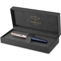 Parker Sonnet Vulpen | Intrepid Journeys Collection, Mt. Fuji Editie | Blauwe Lak en Massief Zilver met Rosé Gouden Afwerking | Medium Massief Gouden Penpunt | Geschenkverpakking