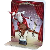 Pictura Santa and Reindeer on Performing on Stage 3D Pop-Up Christmas Card 2x