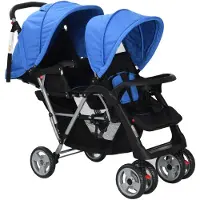 The Living Store Kinderwagen Dubbel - Comfortabel en Duurzaam - Inklapbaar - Blauw/Zwart - 122.5 x 53.5 x 111 cm
