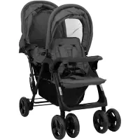 The Living Store Tandemwagen Dubbel - 122.5 x 53.5 x 111 cm - Staal en Linnen - Donkergrijs/Zwart