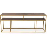 STALUX Side-table 'Teun' 200cm, kleur goud / lederlook bruin