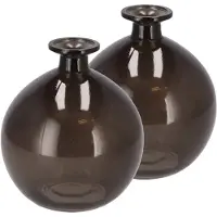 DK Design Bloemenvaas rond model - 2x - helder gekleurd glas - zwart - D13 x H15 cm - Vazen