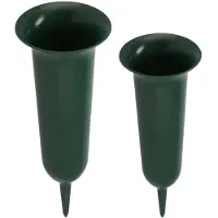 DK Design Grafvazen kunststof - groen - H42 en H32 cm - grafdecoratie - bloemenvaas voor herdenkingsplaats - Vazen