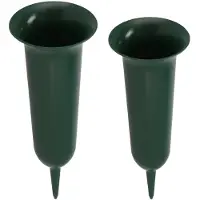 DK Design Grafvazen kunststof - groen - H37 en H32 cm - grafdecoratie - bloemenvaas voor herdenkingsplaats - Vazen