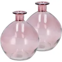 DK Design Bloemenvaas rond model - 2x - helder gekleurd glas - zacht roze - D13 x H15 cm - Vazen