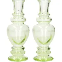 Ideas 4 Seasons Kaarsen kandelaar Venice - 2x - gekleurd glas - helder lichtgroen - D5,7 x H15 cm - kaars kandelaars