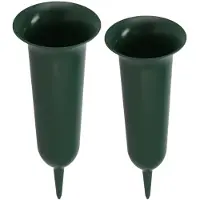 DK Design Grafvazen kunststof - groen - H42 en H37 cm - grafdecoratie - bloemenvaas voor herdenkingsplaats - Vazen