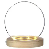 Ideas 4 Seasons Decoratie stolp - glas - houten plateau - LED licht - D13 x H13 cm - Decoratieve stolpen