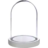 Ideas 4 Seasons Decoratie stolp - glas - houten wit plateau - D12 x H16 cm - Decoratieve stolpen