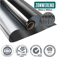 Homewell Zonwerende HR Raamfolie 90x300cm - Statisch Isolerende folie met Spiegeleffect - Zwart (incl. Rakel)