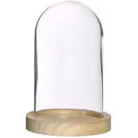 Ideas 4 Seasons Decoratie stolp - glas - houten plateau - D10 x H15 cm - Decoratieve stolpen