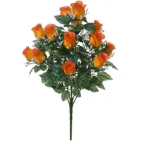 Louis Maes Kunstbloemen boeket rozen/gipskruid - oranje - H56 cm - Bloemstuk - Bladgroen - Kunstbloemen