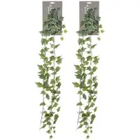 Louis Maes kunstplant blaadjes slinger Klimop/hedera - 2x - groen/wit - 180 cm - Kunstplanten