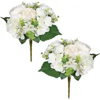 Louis Maes kunstbloemen boeket roos/hortensia - 2x - creme/wit - H39 cm - Bloemstuk - Bladgroen