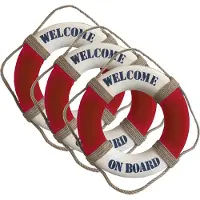 Gerkimex Reddingsboei - 3x - Welcome on board - 35 cm - rood/wit - kunststof - maritiem thema decoratie