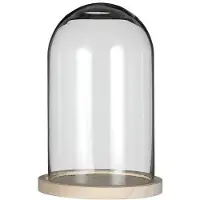 Ideas 4 Seasons Decoratie stolp - glas - houten plateau - D17 x H25 cm - Decoratieve stolpen